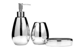 Orsina Dolomite Silver 3 Piece Bathroom Set, Ceramic Holder Set For Bathroom Storage, Bathroom Accessories Set