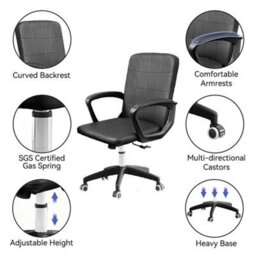 Black Leather Office Chair - Ergonomic Desk Chair With Lumbar Support Headrest Adjustable New - thumbnail 3