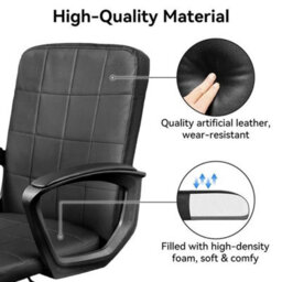 Black Leather Office Chair - Ergonomic Desk Chair With Lumbar Support Headrest Adjustable New - thumbnail 4