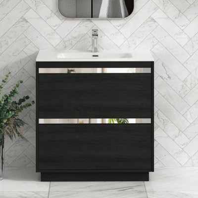 Royal Bathrooms Orion 800mm Floor Standing Bathroom Vanity Unit 2 Drawer Hale Black With Ceramic Basin & Chrome Accent Trim - image 1