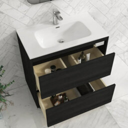 Royal Bathrooms Orion 800mm Floor Standing Bathroom Vanity Unit 2 Drawer Hale Black With Ceramic Basin & Chrome Accent Trim - thumbnail 5