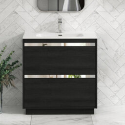 Royal Bathrooms Orion 800mm Floor Standing Bathroom Vanity Unit 2 Drawer Hale Black With Ceramic Basin & Chrome Accent Trim - thumbnail 1
