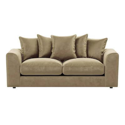 Furnishings For Less UK Brooklyn Plush Velvet Fibre Fabric 3 Seater Sofa Beige - image 1