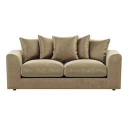 Furnishings For Less UK Brooklyn Plush Velvet Fibre Fabric 3 Seater Sofa Beige - thumbnail 1