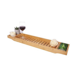 Mantraraj Bamboo Bath Caddy Tray Bridge Natural Brown Bathtub Tray Rack Tidy Bathroom Shelf Organizer Storage - thumbnail 8