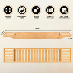 Mantraraj Bamboo Bath Caddy Tray Bridge Natural Brown Bathtub Tray Rack Tidy Bathroom Shelf Organizer Storage - thumbnail 3