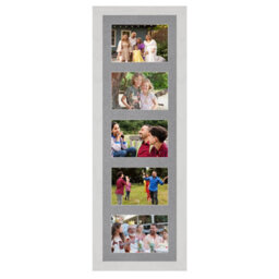 AK Frames 26X8 White Ash Modern Multi Photo Frame With Mid Grey Mount - Holds 5 Apertures (5X) 6X4 Photos - thumbnail 1