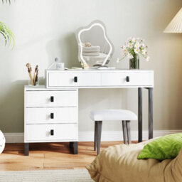Homcom Dressing Table With Led Leaf Shape Mirror And 5 Drawers, White - thumbnail 9