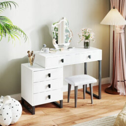 Homcom Dressing Table With Led Leaf Shape Mirror And 5 Drawers, White - thumbnail 8