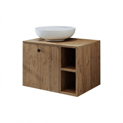 Roomart Lotus Oak Bathroom Vanity Unit With Ceramic Washbasin 65Cm - image 1
