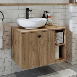 Roomart Lotus Oak Bathroom Vanity Unit With Ceramic Washbasin 65Cm - thumbnail 3