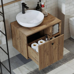 Roomart Lotus Oak Bathroom Vanity Unit With Ceramic Washbasin 65Cm - thumbnail 4