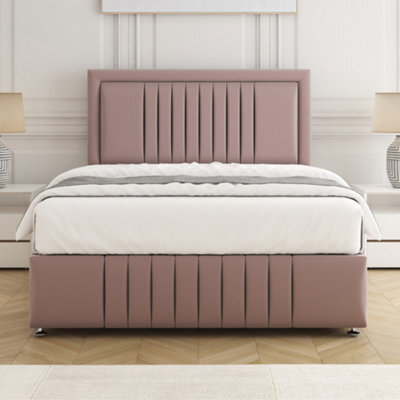 Bsspoke Lily Divan Bed Set Pink Plush Velvet 24Inch Headboard & Footboard & Mattress No Drawers In Single 4Ft 4Ft6 5Ft 6Ft - image 1