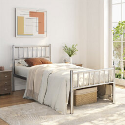 Yaheetech Silver 3Ft Single Metal Bed Frame With Slatted Headboard And Footboard