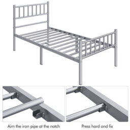 Yaheetech Silver 3Ft Single Metal Bed Frame With Slatted Headboard And Footboard - thumbnail 6