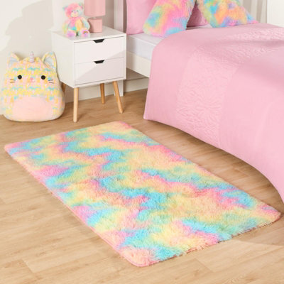 OHS Fluffy Rug Anti-Slip Plain Shaggy Floor Mat, Tie Dye - 80 X 150Cm - image 1