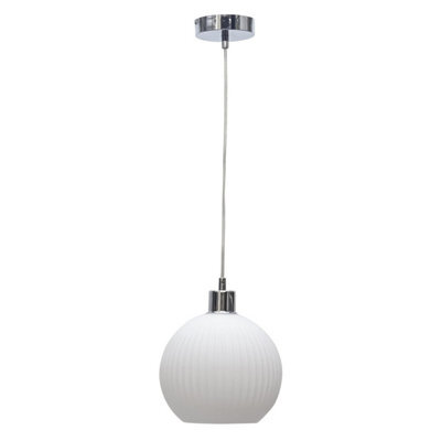 First Choice Lighting Betchley - White Ribbed Glass Globe With Chrome Pendant Fitting - image 1