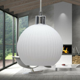 First Choice Lighting Betchley - White Ribbed Glass Globe With Chrome Pendant Fitting - thumbnail 4