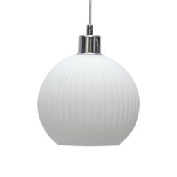First Choice Lighting Betchley - White Ribbed Glass Globe With Chrome Pendant Fitting - thumbnail 7