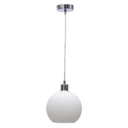 First Choice Lighting Betchley - White Ribbed Glass Globe With Chrome Pendant Fitting - thumbnail 1