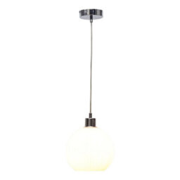 First Choice Lighting Betchley - White Ribbed Glass Globe With Chrome Pendant Fitting - thumbnail 2