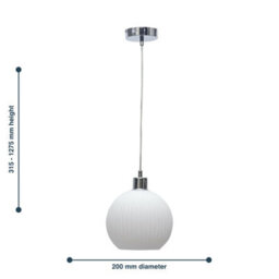 First Choice Lighting Betchley - White Ribbed Glass Globe With Chrome Pendant Fitting - thumbnail 8