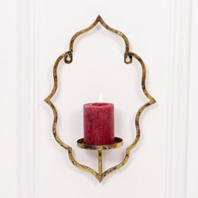 Dibor Moroccan Style Wall Mounted Candle Sconce Gold Pillar Candle Tea Light Votive Candle Holder Lantern - image 1