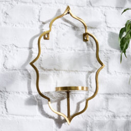 Dibor Moroccan Style Wall Mounted Candle Sconce Gold Pillar Candle Tea Light Votive Candle Holder Lantern - thumbnail 2