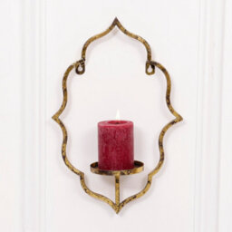 Dibor Moroccan Style Wall Mounted Candle Sconce Gold Pillar Candle Tea Light Votive Candle Holder Lantern - thumbnail 1