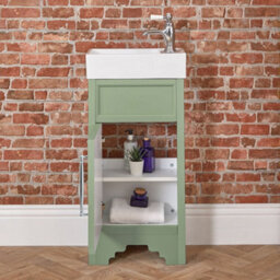Homestylestore Pastel Green 400mm Bathroom Vanity Unit And Chrome T Bar Handle - thumbnail 2