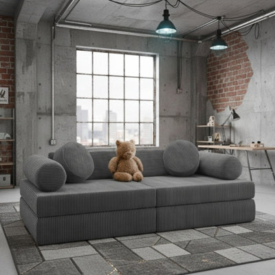 Adell Modular Free-Standing Sofa Bed Armchair With Detachable Pillows Upholstered Back 130Cm Poso Fabric Graphite - image 1