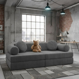 Adell Modular Free-Standing Sofa Bed Armchair With Detachable Pillows Upholstered Back 130Cm Poso Fabric Graphite - thumbnail 1