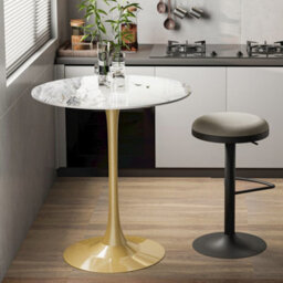 Fativo 76Cm Round Bar Sintered Stone Marble Table 100Cmh Circular Cocktail Table, Gold Base W/ Grey Pattern - thumbnail 9