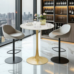 Fativo 76Cm Round Bar Sintered Stone Marble Table 100Cmh Circular Cocktail Table, Gold Base W/ Grey Pattern - thumbnail 8