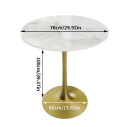 Fativo 76Cm Round Bar Sintered Stone Marble Table 100Cmh Circular Cocktail Table, Gold Base W/ Grey Pattern - thumbnail 2
