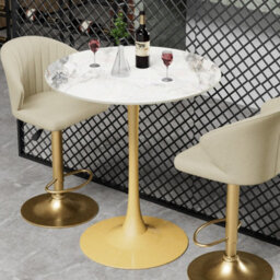 Fativo 76Cm Round Bar Sintered Stone Marble Table 100Cmh Circular Cocktail Table, Gold Base W/ Grey Pattern - thumbnail 7