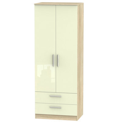 Trent Tall 2 Drawer Wardrobe In Cream & Bardolino Oak (Ready Assembled)
