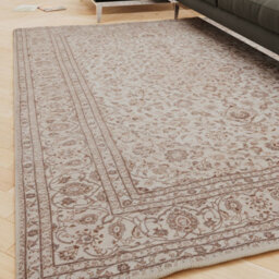 Loomed Traditional Floral Cotton Chenille Rug Cream Beige Machine Washable 240Cm X 330Cm