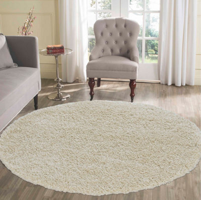 Desire Rugs Plain Living Room Shaggy Area Rugs Ivory Round 120X120 Cm - image 1