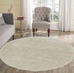 Desire Rugs Plain Living Room Shaggy Area Rugs Ivory Round 120X120 Cm - thumbnail 1