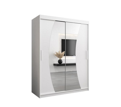 Arte Wave Contemporary 2 Mirrored Sliding Door Wardrobe 5 Shelves 2 Rails White Matt (H)2000mm (W)1500mm (D)620mm - image 1