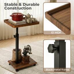 Levede Side Table Height Adjustable 49.5-83.5Cm Rotating,mdf,walnut - thumbnail 8