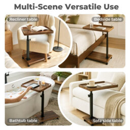 Levede Side Table Height Adjustable 49.5-83.5Cm Rotating,mdf,walnut - thumbnail 9