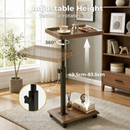Levede Side Table Height Adjustable 49.5-83.5Cm Rotating,mdf,walnut - thumbnail 7