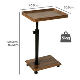 Levede Side Table Height Adjustable 49.5-83.5Cm Rotating,mdf,walnut - thumbnail 4
