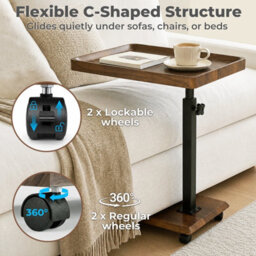 Levede Side Table Height Adjustable 49.5-83.5Cm Rotating,mdf,walnut - thumbnail 6