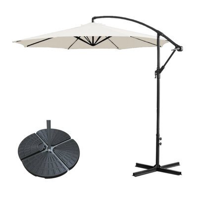 Sundaze 3M Cream Garden Cantilever Banana Parasol Umbrella Crank Hanging Patio With Base Weights - image 1