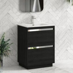 Royal Bathrooms Orion 600mm Floor Standing Bathroom Vanity Unit 2 Drawer Hale Black With Ceramic Basin & Chrome Accent Trim - thumbnail 6