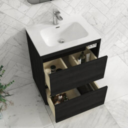 Royal Bathrooms Orion 600mm Floor Standing Bathroom Vanity Unit 2 Drawer Hale Black With Ceramic Basin & Chrome Accent Trim - thumbnail 5