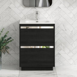Royal Bathrooms Orion 600mm Floor Standing Bathroom Vanity Unit 2 Drawer Hale Black With Ceramic Basin & Chrome Accent Trim